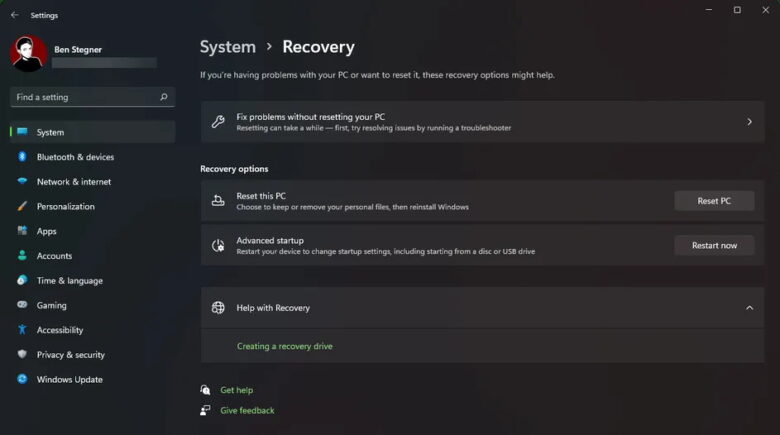 รีเซ็ตพีซีนี้ Windows 11
