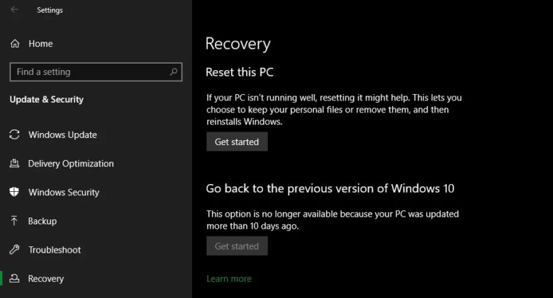 Windows 10 รีเซตพีซีนี้