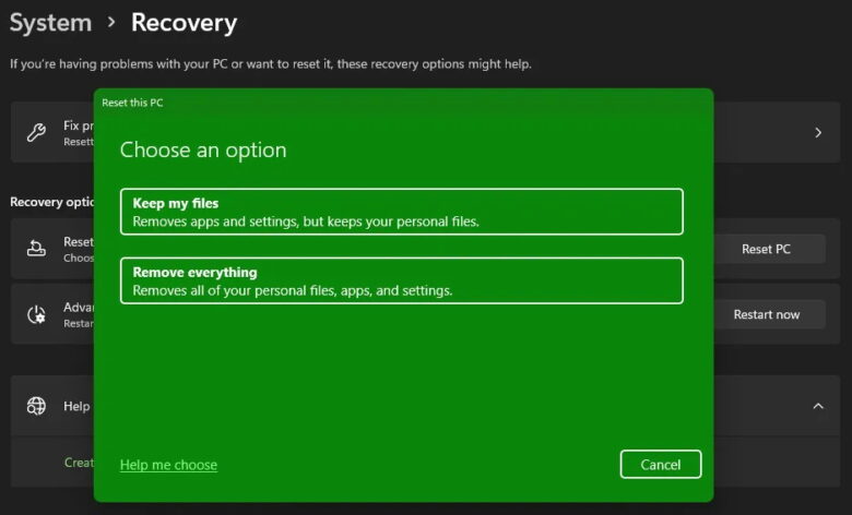 บันทึกการเก็บไฟล์ไว้เพื่อรีเซ็ตเป็นค่าโรงงานใน Windows 11